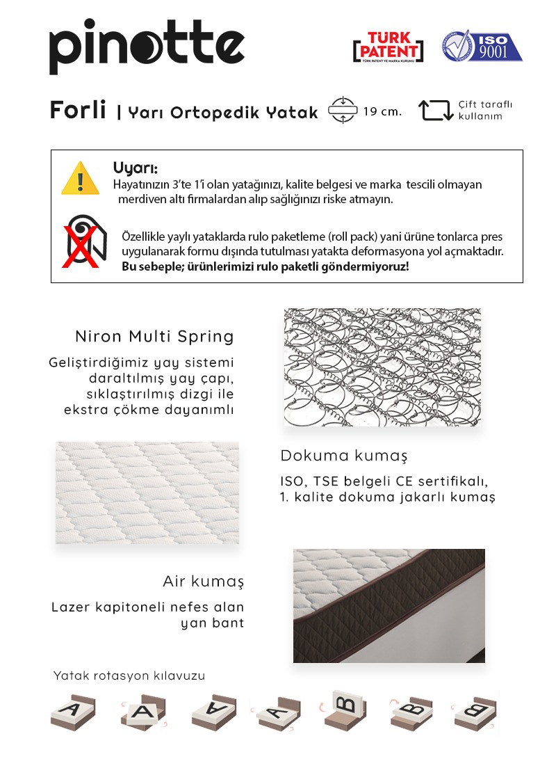 Yarı Ortopedik Orta Sert Ekonomik Yatak 100x190 Pinotte Forli — görsel 2