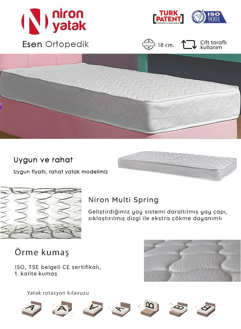 Çift Kişilik Ortopedik 140×190 cm Niron Esen Yatak