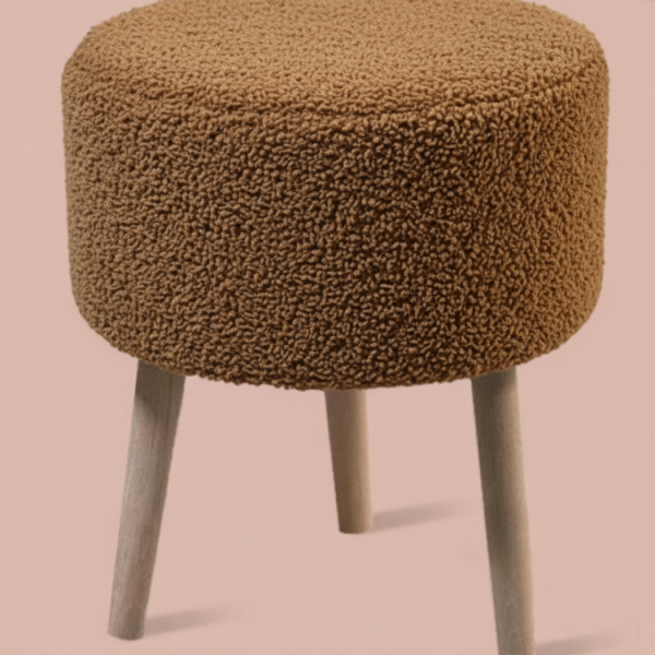3 Ayaklı Mini Puf - Kahverengi Teddy Peluş Kumaşlı Mini Tabure