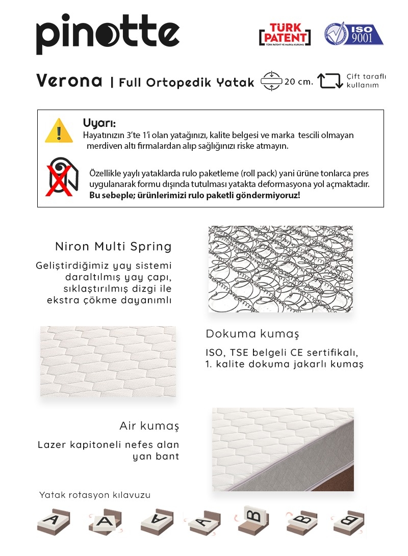 Full Ortopedik Bebek Yatağı 60x120 cm Sert Verona Yatak — görsel 3