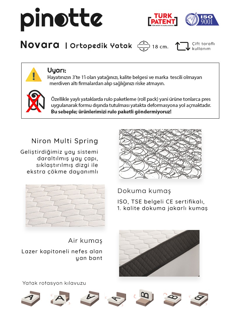 PİNOTTE NOVARA 70x130 CM ORTOPEDİK BEBEK YATAĞI — görsel 3