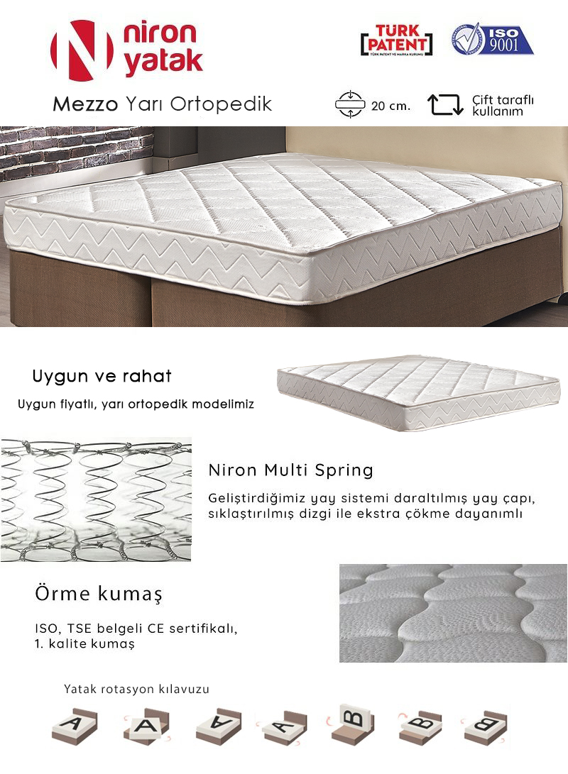 Çocuk Yatağı Yarı Ortopedik 90×200 cm Niron Mezzo Yatak