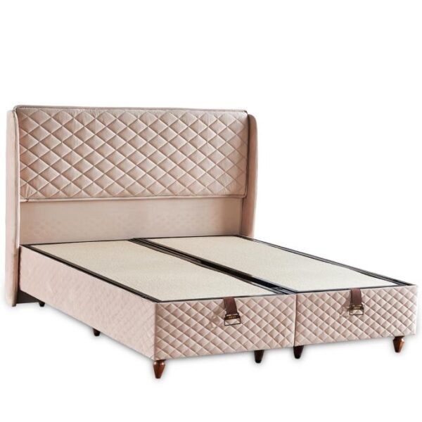 Baklava Lüks Baza ve Başlık Seti 120x200 cm Tek Kişilik Metal Baza ve Başlık Takımı Krem Kumaş