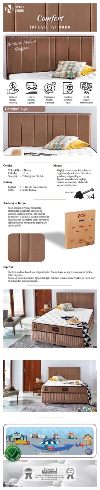 Niron Comfort Başlık 150 cm Çift Kişilik Yatak Başlığı Sütlü Kahve Kumaş Başlık