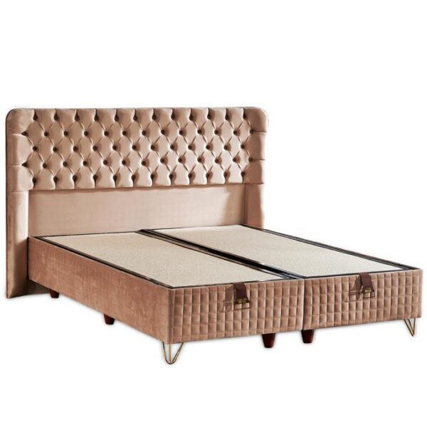 Elegance Lüks Baza ve Başlık Seti 140x190 cm Çift Kişilik Krem Babyface Kumaş Baza ve Başlık Takımı