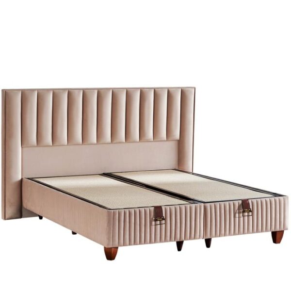 Hades Lüks Baza ve Başlık Seti 140x190 cm Çift Kişilik Baza ve Başlık Takımı Krem Özel Kumaş