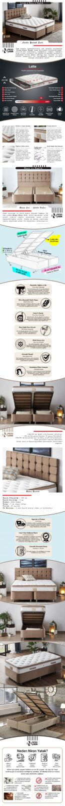 Niron Latte 150×200 cm Çift Kişilik Yatak Baza Başlık Seti – Sert Yatak, Kumaş Baza ve Başlık Takımı