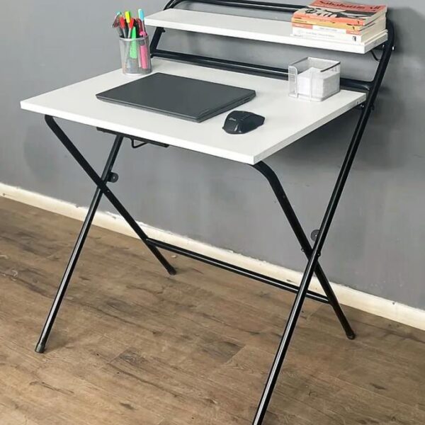 🔥 Lich Metal Ayaklı Katlanır Çalışma Masası Beyaz | Raflı Laptop Sehpası | Çizim ve Ders Masası