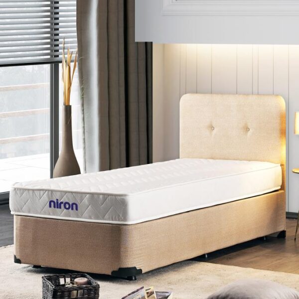 Luna Baza Başlık Yatak Seti - 90x190 cm Tek Kişilik Ortopedik Set Sağlamlaştırılmış Sandıklı Baza