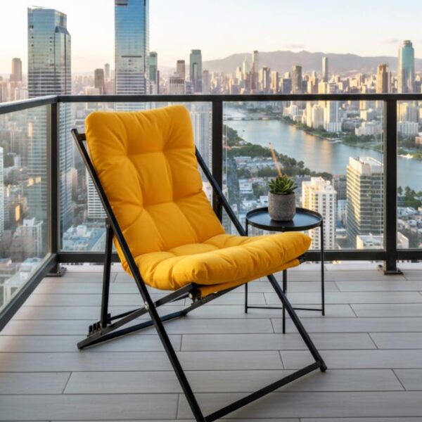 Napper Katlanabilir Sarı Şezlong - Su Geçirmez Kumaş, Metal İskelet, Balkon ve Bahçe Sandalyesi