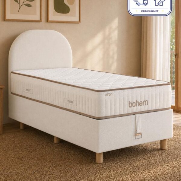 Niron Bohem Pocket Düz 100x200 cm Tek Kişilik Yatak Baza Başlık Seti - Pocket Orta Sert