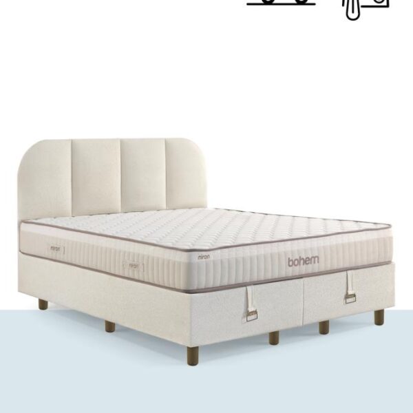 Niron Bohem Pocket Klapa 140x190 cm Çift Kişilik Yatak Baza Başlık Seti - Pocket Orta Sert