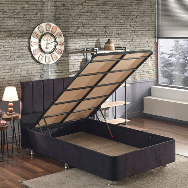 Niron Ela Baza ve Başlık Seti -120x200 cm Tek Kişilik Siyah Kumaş Baza ve Başlığı Silinebilir Soho Kumaş