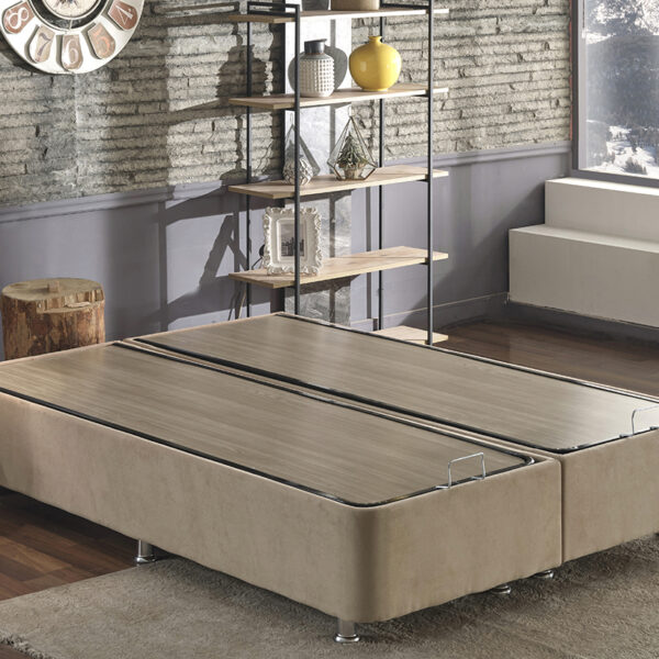 Niron Ela Baza -200x200 cm Çift Kişilik Sandıklı Sütlü Kahve Kumaş Baza Silinebilir Soho Kumaş