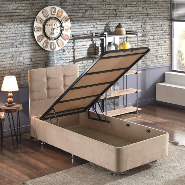 Niron Polo Baza ve Başlık Seti -100x200 cm Tek Kişilik Sütlü Kahve Kumaş Baza ve Başlığı Soho Kumaş