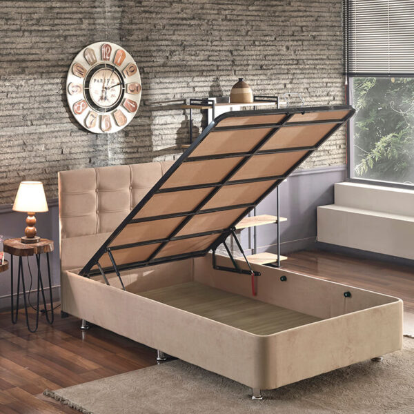 Niron Polo Baza ve Başlık Seti -120x200 cm Tek Kişilik Sütlü Kahve Kumaş Baza ve Başlığı Soho Kumaş