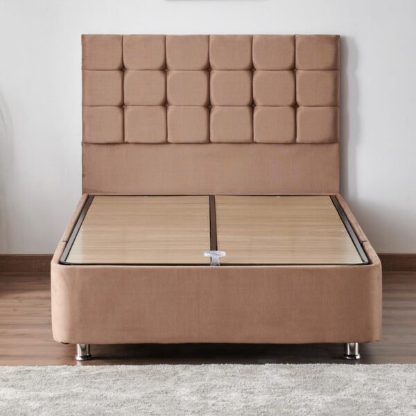 Niron Rama Baza ve Başlık Seti 120x200 cm Tek Kişilik Sütlü Kahve Kumaş Baza ve Başlığı Soho Kumaş