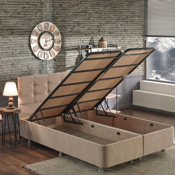 Niron Polo Baza ve Başlık Seti 150x200 cm Çift Kişilik Sütlü Kahve Kumaş Baza ve Başlığı Soho Kumaş