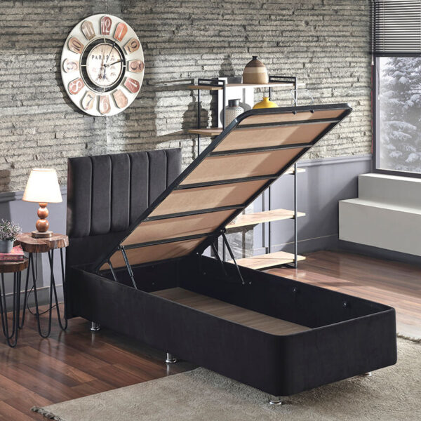 Niron Ela Baza ve Başlık Seti - 90x200 cm Tek Kişilik Siyah Kumaş Baza ve Başlığı Silinebilir Soho Kumaş