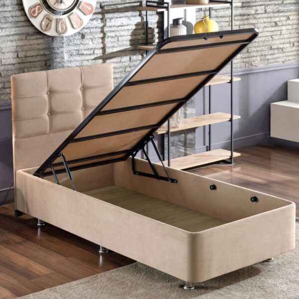 Niron Polo Baza ve Başlık Seti - 90x190 cm Tek Kişilik Sütlü Kahve Kumaş Baza ve Başlığı Soho Kumaş