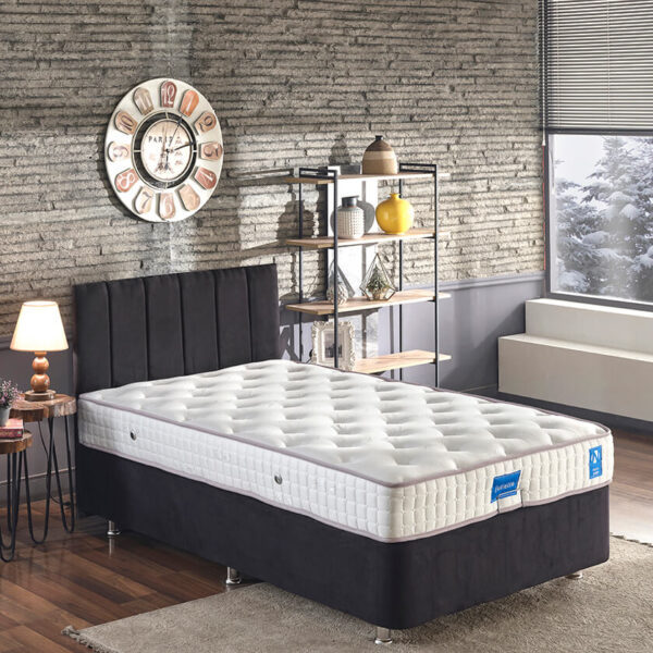 Niron Juliette 120x200 Bir Buçuk Kişilik Lüks Yatak Seti - Siyah Kumaş Baza, Başlık ve Yatak Takımı