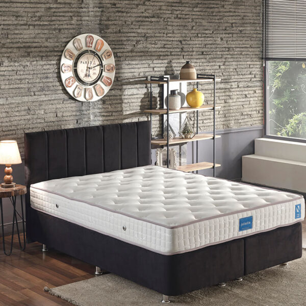 Niron Juliette 150x200 cm Çift Kişilik Yatak Baza Başlık Seti - Siyah Kumaş Lüks Yatak Takımı