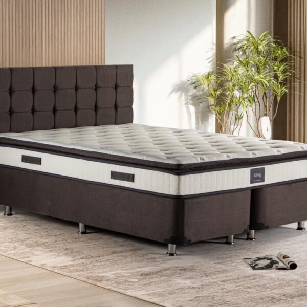 Niron King Yatak Seti 150x200 Çift Kişilik Yatak Baza Başlık Takımı Füme