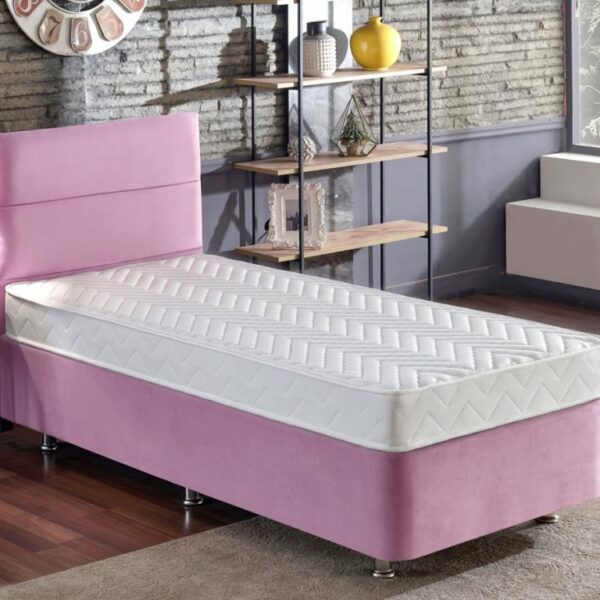 Niron Pinky 100x200 Tek Kişilik Yatak Seti - Pembe Kumaş Baza, Başlık ve Yatak Takımı