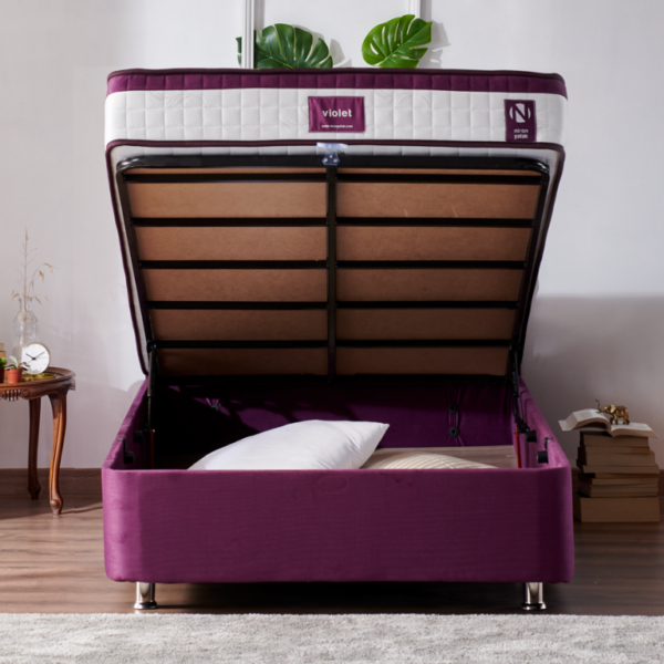 Niron Purple Baza 120x200 cm Tek Kişilik Sandıklı Mor Kumaş Baza Silinebilir Soho Kumaş