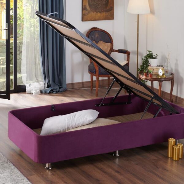 Niron Purple Baza - 80x180 cm Tek Kişilik Sandıklı Mor Kumaş Baza Silinebilir Soho Kumaş