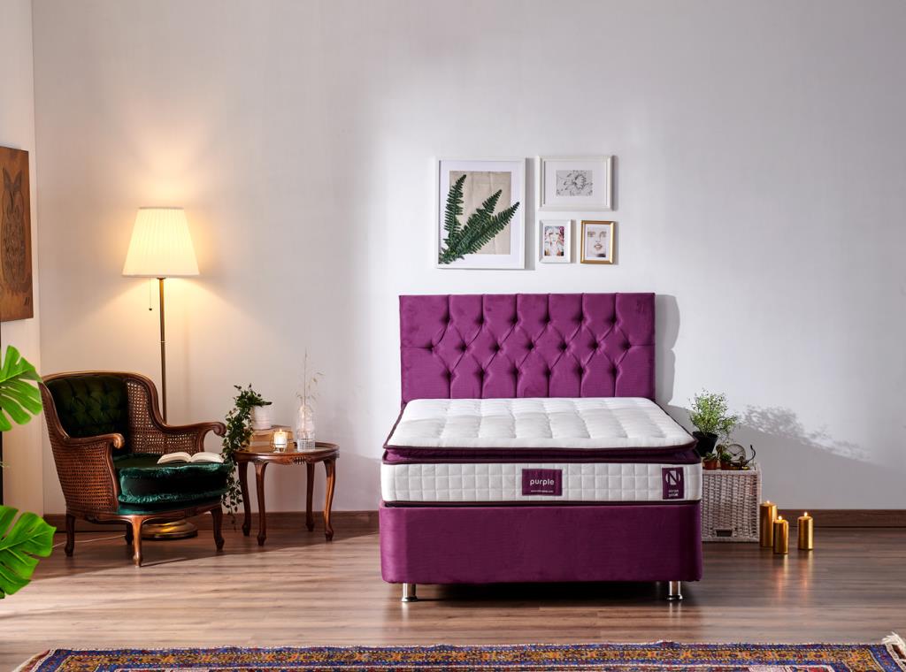 Niron Purple Yatak Seti 120×200 cm Tek Kişilik Yatak Baza Başlık Takımı