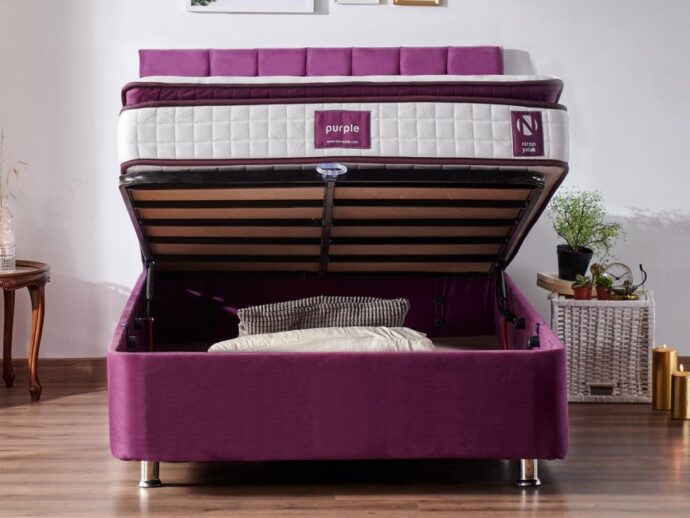 Niron Purple Yatak Seti 120×200 cm Tek Kişilik Yatak Baza Başlık Takımı