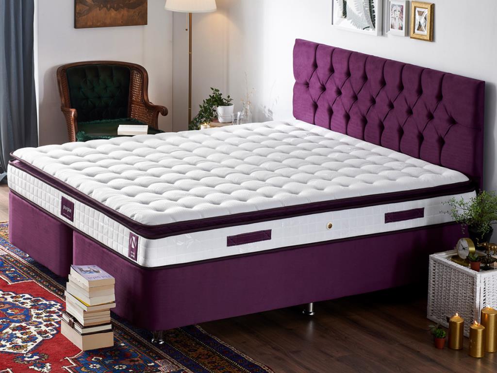 Niron Purple Yatak Seti 150×200 cm Çift Kişilik Yatak Baza Başlık