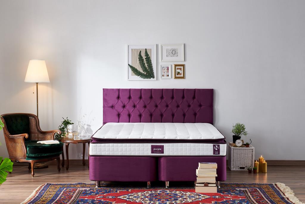 Niron Purple Yatak Seti 160×200 cm Çift Kişilik Yatak Baza Başlık