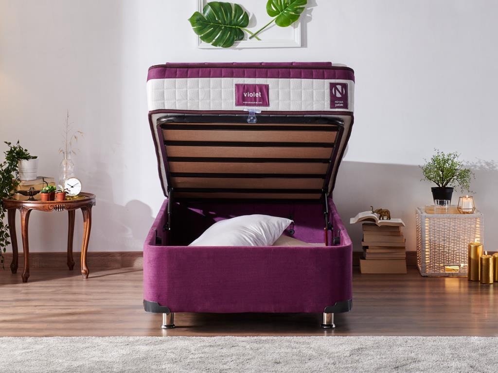 Niron Violet Yatak Seti 80×180 cm Tek Kişilik Yatak Baza Başlık Takımı