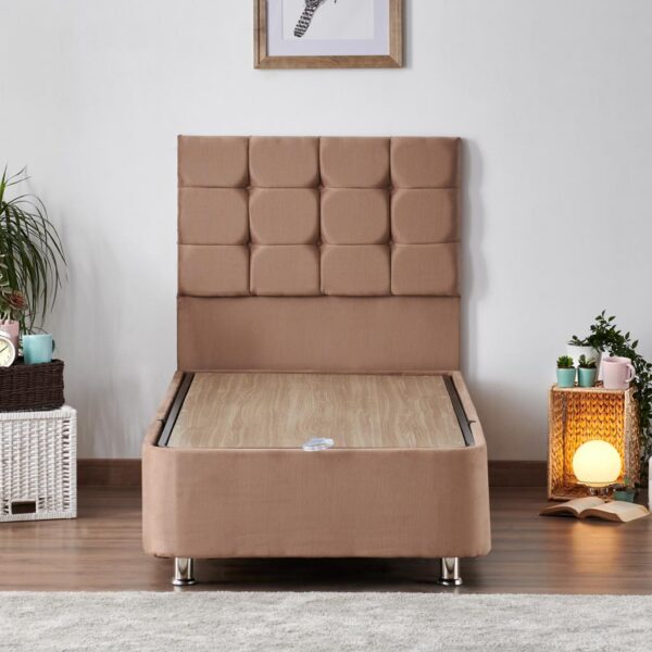 Niron Rama Baza ve Başlık Seti - 80x180 cm Tek Kişilik Sütlü Kahve Kumaş Baza ve Başlığı Soho Kumaş