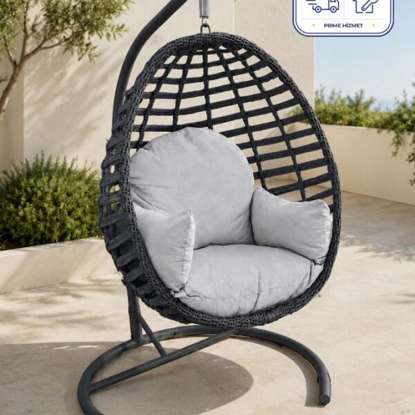 Niron Royal Rattan Bahçe Salıncağı Antrasit - Minderli Modern Salıncak