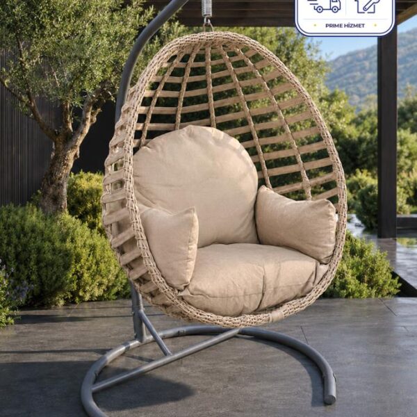 Niron Royal Rattan Bahçe Salıncağı Cappucino - Minderli Modern Salıncak