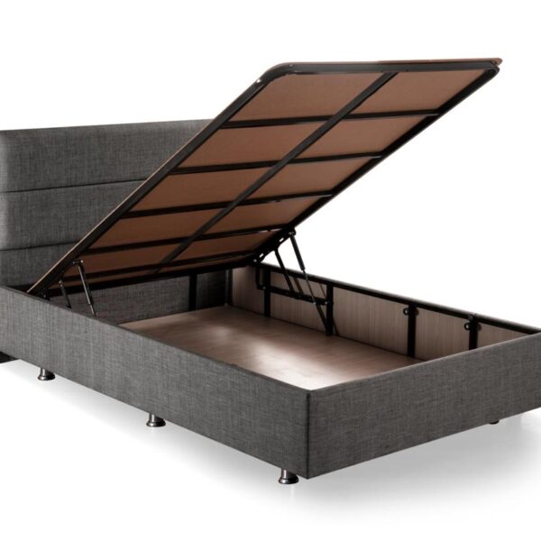 Niron Silver Baza ve Başlık Seti 120x200 cm Tek Kişilik Kaydırmaz Kumaşlı Gri Keten Baza ve Başlığı