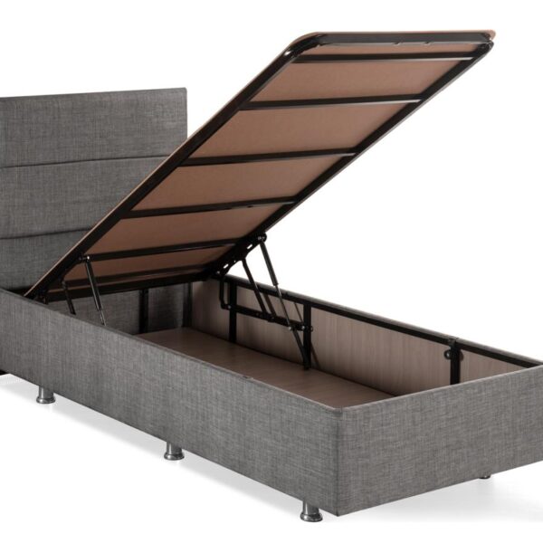 Niron Silver Baza ve Başlık Seti 100x200 cm Tek Kişilik Kaydırmaz Kumaşlı Gri Keten Baza ve Başlığı