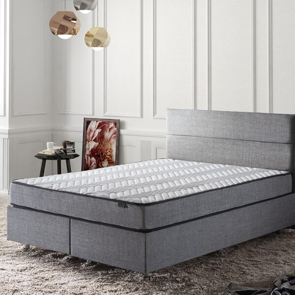 Niron Silver Yatak Baza Başlık Seti 160x200 Çift Kişilik Full Ortopedik Yatak Gri Keten Baza Başlık