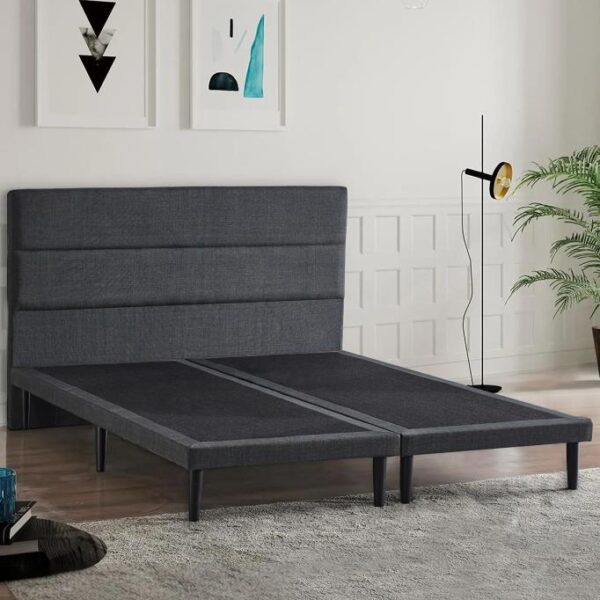 Niron Slim Baza ve Başlık Takımı 140x190 Çift Kişilik Gri Kumaş Kaplı Metal Karyola ve Başlık Seti