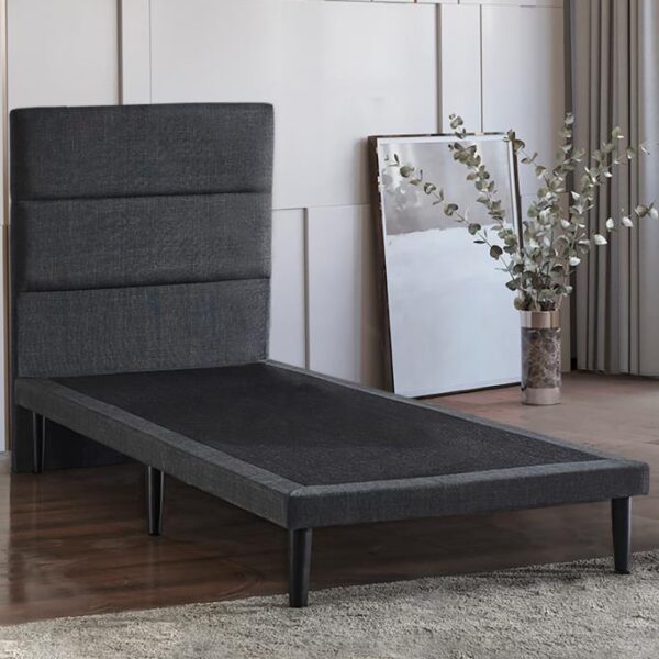 Niron Slim Baza ve Başlık Takımı 80x180 Tek Kişilik Gri Kumaş Kaplı Metal Karyola ve Başlık Seti