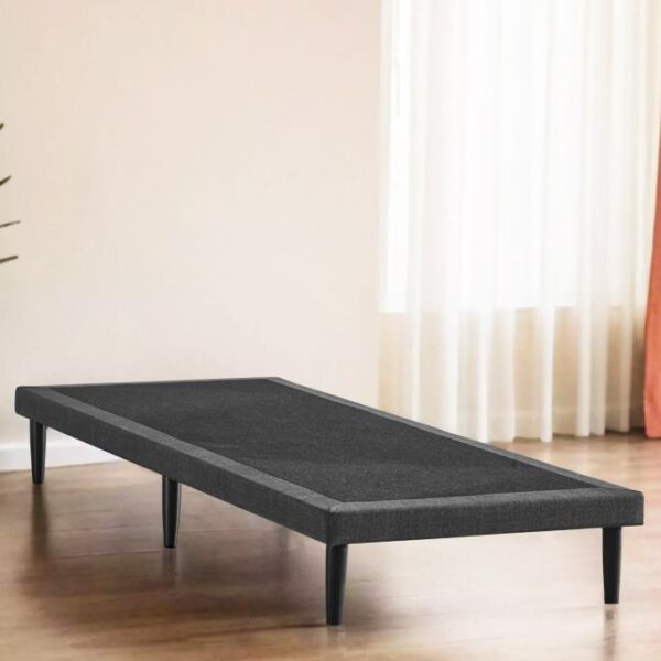 Niron Slim Karyola 90x200 Tek Kişilik Baza, Metal İskeletli Yüksek Ayaklı Koyu Gri Keten Kumaşlı