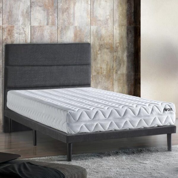 Niron Slim Pocket Yatak Seti 100x200 Tek Kişilik Paket Yaylı Yatak, Gri Metal Baza ve Başlık Takımı