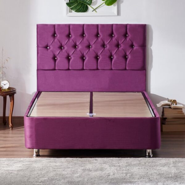 Niron Violet Baza ve Başlık Seti 120x200 cm Tek Kişilik Sandıklı Mor Kumaş Baza ve Başlığı