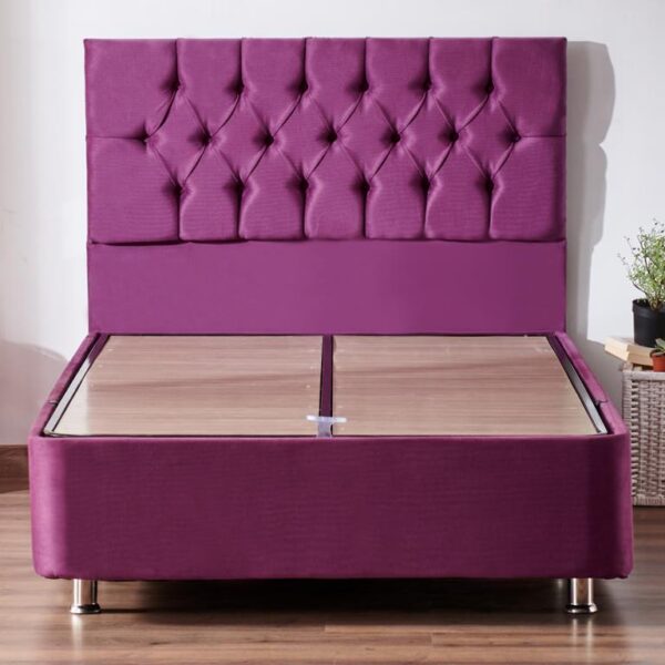 Niron Purple Baza ve Başlık Seti 120x200 cm Tek Kişilik Sandıklı Mor Kumaş Baza ve Başlığı
