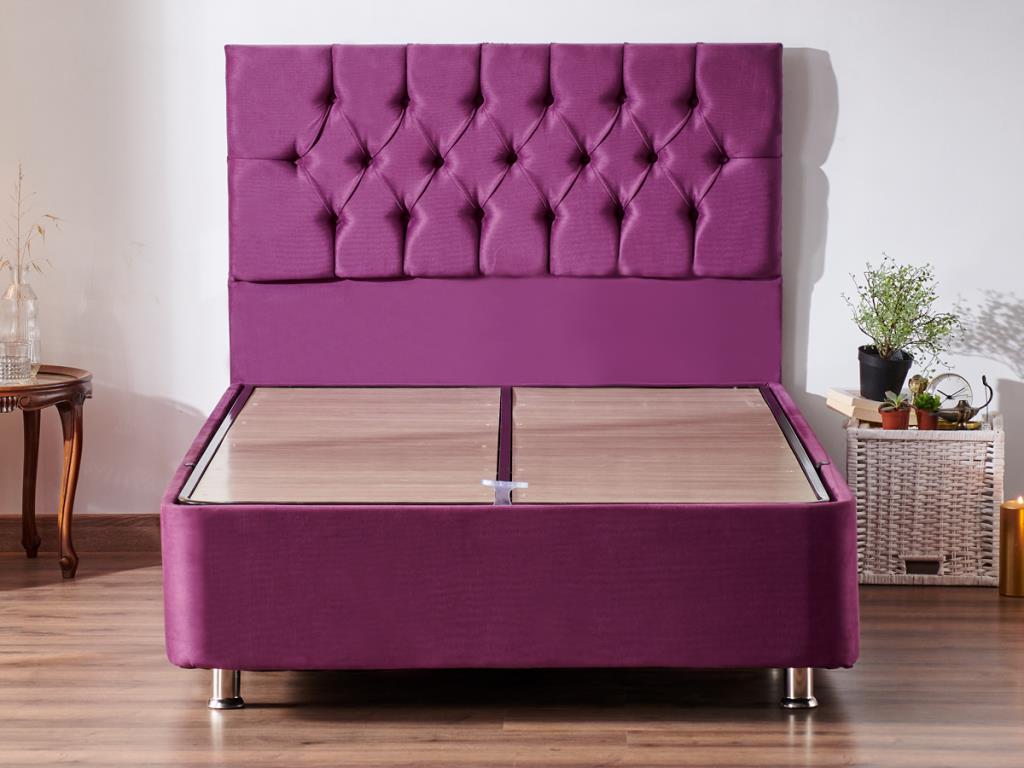 Niron Purple Baza ve Başlık Seti 120×200 cm Tek Kişilik Sandıklı Mor