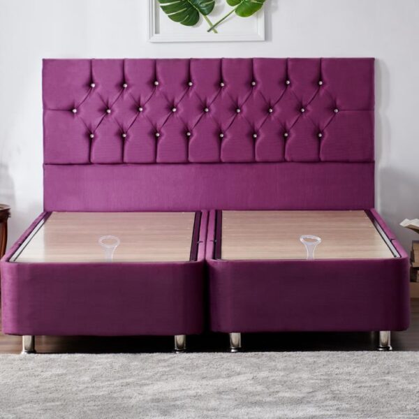 Niron Violet Baza ve Başlık Seti 160x200 cm Çift Kişilik Sandıklı Mor Kumaş Baza ve Başlığı