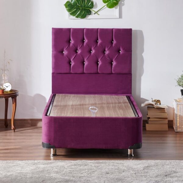 Niron Violet Baza ve Başlık Seti - 80x200 cm Tek Kişilik Sandıklı Mor Kumaş Baza ve Başlığı